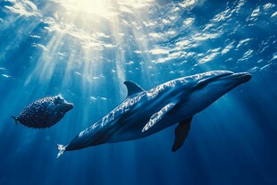 海洋中畅游的海豚与鱼