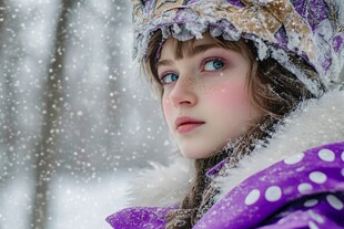 雪中紫衣少女的梦幻瞬间