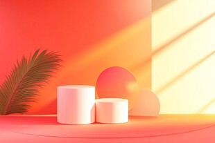 橙色调几何场景展示台