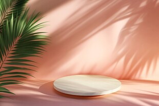 粉色背景下的圆形展示台