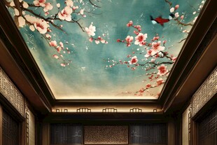 中式天花板上的花鸟彩绘