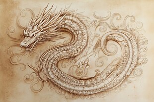 中式传统龙形精美线描图