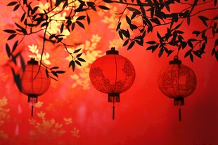 红灯笼映红墙秋枝相伴