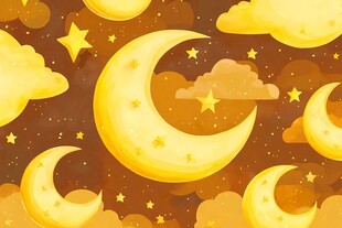 梦幻月夜星空云朵插画