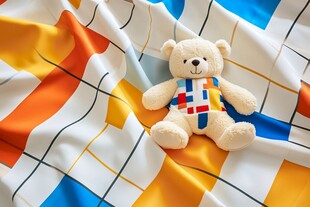 彩色格纹布上的可爱小熊