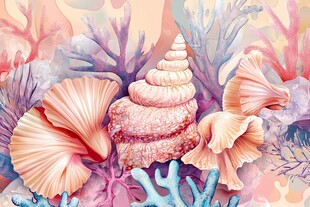 梦幻海底贝壳珊瑚插画