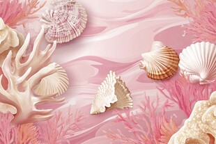 梦幻粉色系海洋贝壳珊瑚景