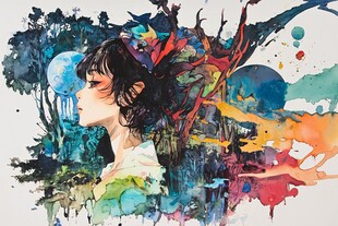 梦幻水彩风格的人物奇幻绘景