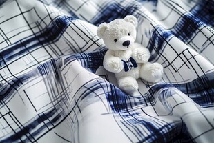 格子床单上的可爱小熊