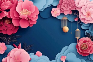 繁花簇拥的中式浪漫背景