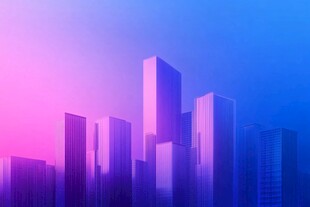 梦幻渐变色调的都市建筑群