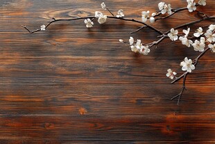木质桌面的素雅花枝