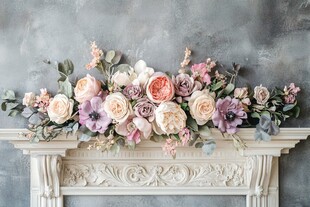 浪漫花卉装点复古壁炉