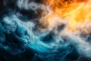 汹涌海浪与绚烂天际景观