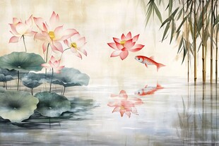 水墨荷塘锦鲤图