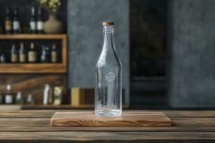 木台上的透明玻璃空瓶