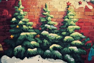 圣诞雪景中的三棵松树