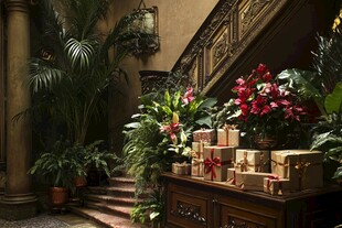 复古室内的花卉与礼品陈列
