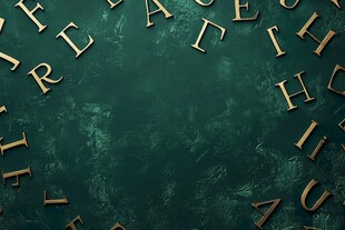 金色字母环绕的深绿背景