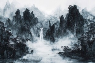 水墨山水间 瀑布隐奇峰