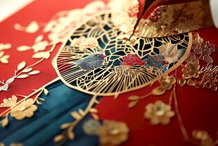中式嫁衣上的精美花鸟刺绣