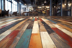 多彩拼接木地板的室内空间