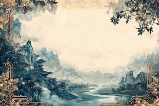 中式山水古韵边框背景图