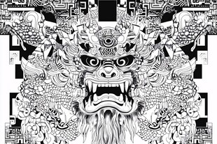 中式龙首图腾黑白装饰画