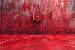 红色复古风篮球场地