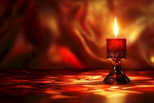 红烛闪耀于梦幻背景中