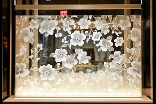 雕花玻璃艺术 精致花卉图案