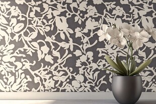 灰白花卉墙纸搭配精致花瓶