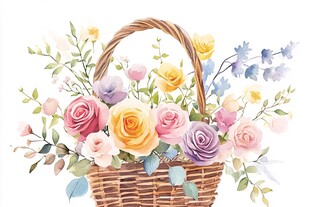 手绘多彩花卉编织篮