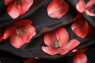 黑底红花朵图案精美布料