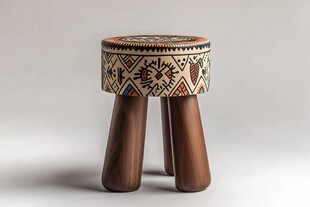 民族风彩绘实木三脚凳