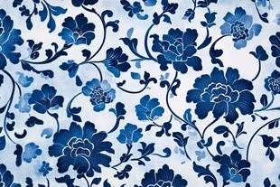 蓝白花卉图案背景纹理