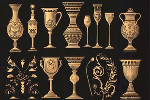 古典金色器皿装饰图案集