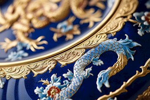 蓝底金纹龙饰精美器物