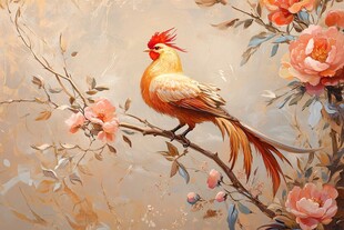 枝头金鸟伴繁花