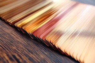 多彩色卡排列于木质表面