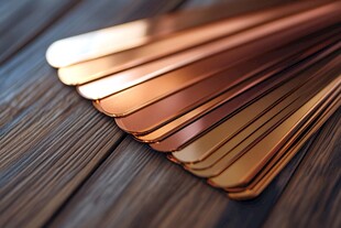铜质薄片整齐摆于木面