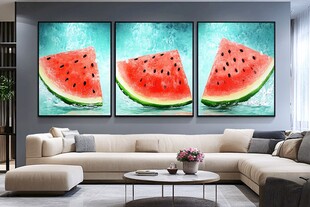 西瓜三联画装饰现代客厅