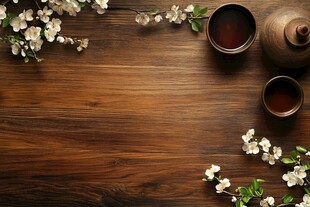 木质茶席上的春日茶韵