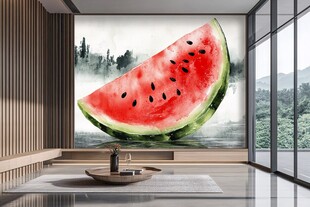 水墨西瓜装饰的现代客厅