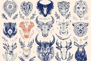 动物图腾手绘图案集合