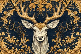 金纹鹿头 复古神秘的艺术图景