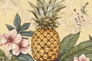 热带风情菠萝花卉插画