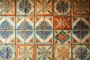 复古多彩花纹瓷砖图案