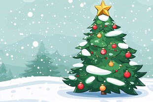 雪地中的装饰圣诞树