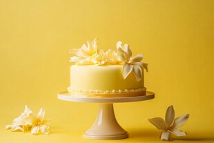 黄色花朵装饰的精致蛋糕